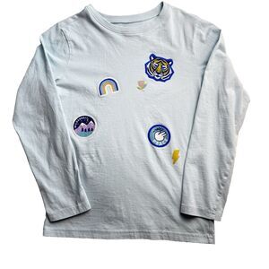 TEA COLLECTION light blue long sleeve graphic patch tee girls size 12